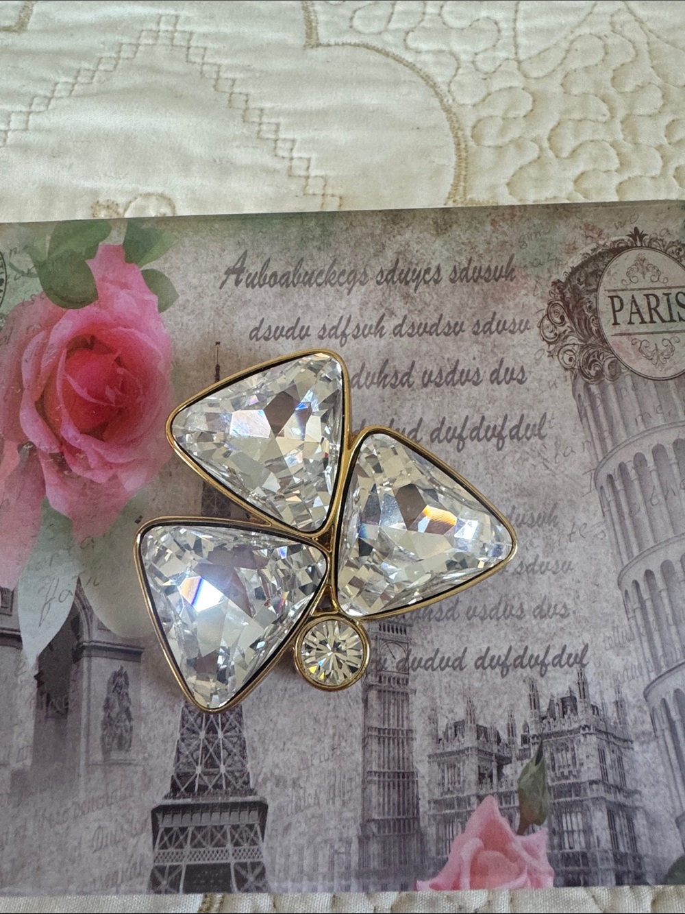 B.B. Simon Gold-Tone Clear Crystal Triangular Cluster Necklace